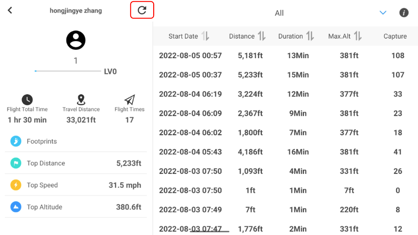 Dji sync hot sale flight records