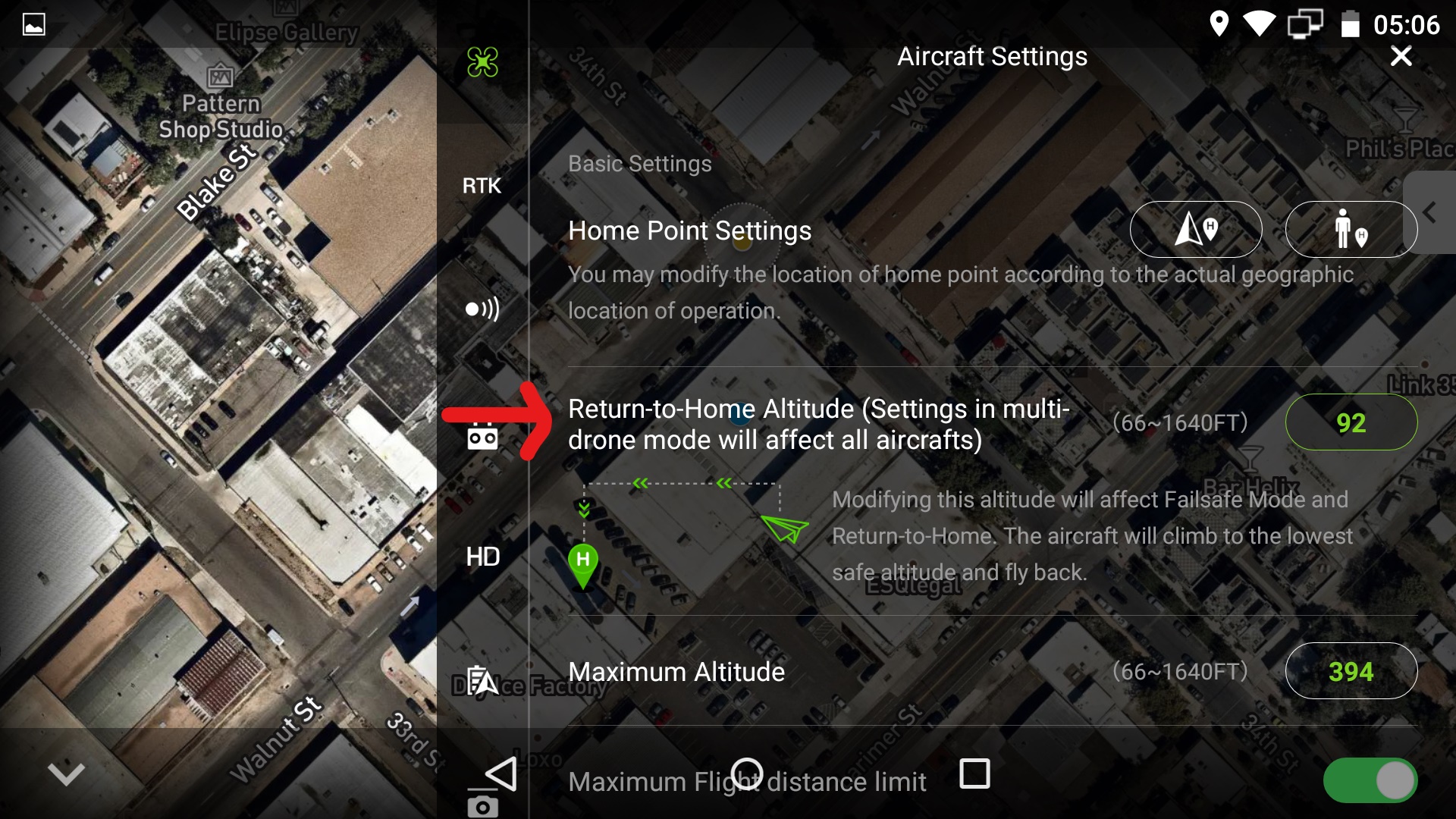 Setting Mission Height, Maximum Altitude, and ReturntoHome Altitude