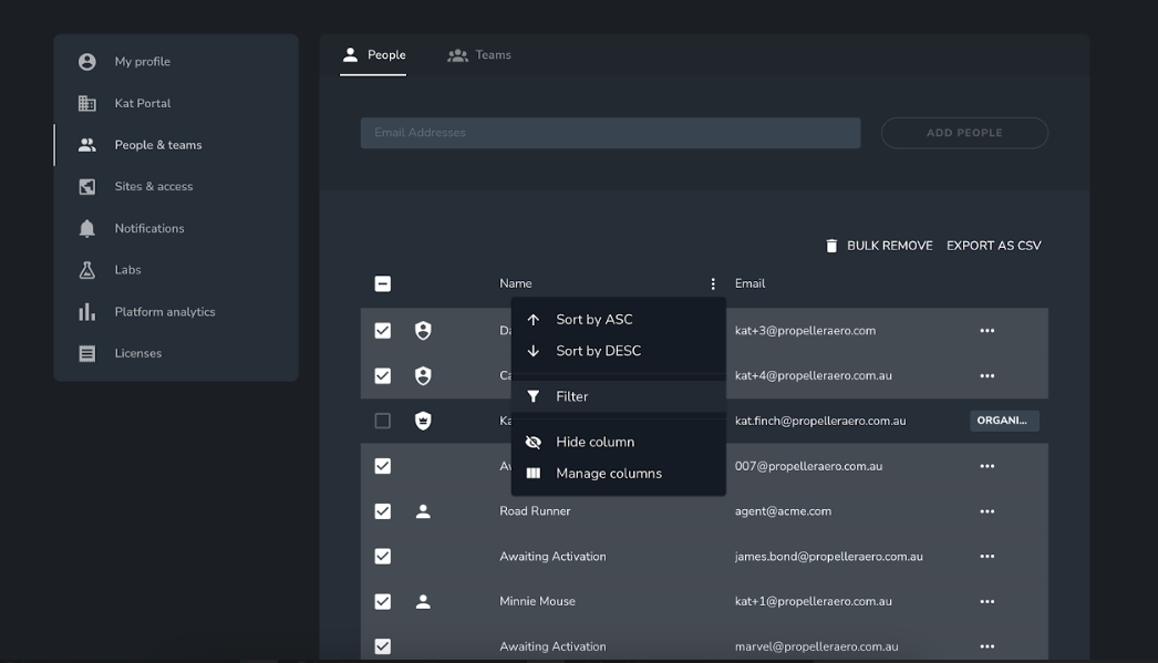 Filter and sorting - Bulk delete users
