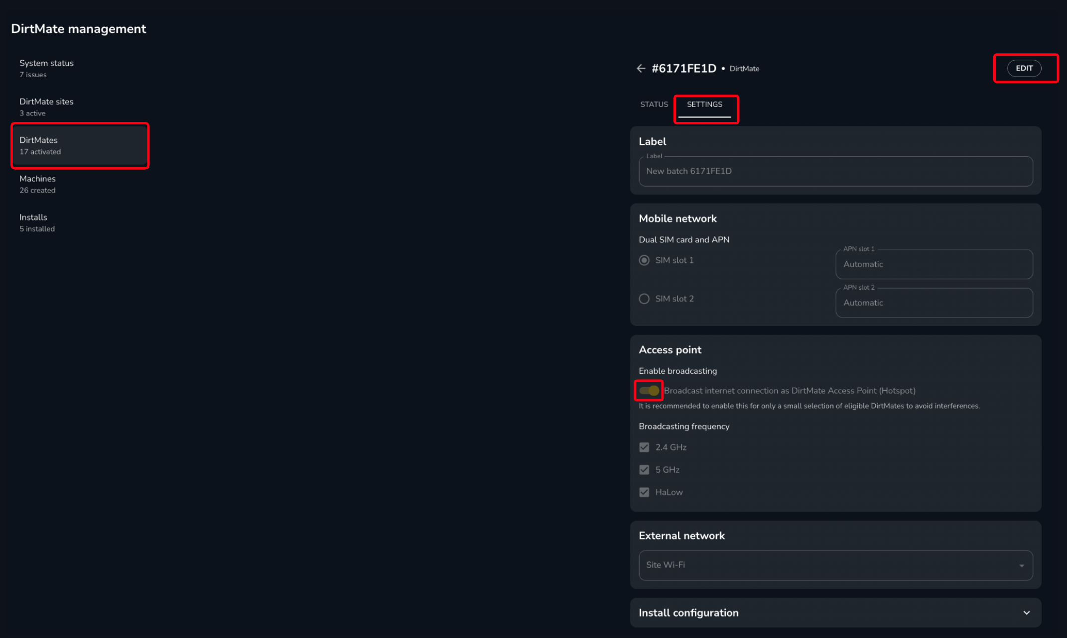 DirtMate Management Access Point Settings.png