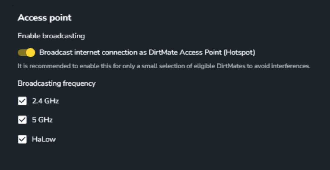 DirtMate Access Point Broadcasting Frequency.png