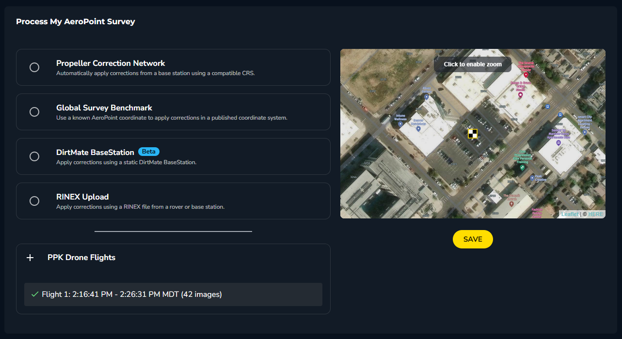 Uploader - image showing available options for applying corrections. DirtMate BaseStation available as an option (Zoomed in).png