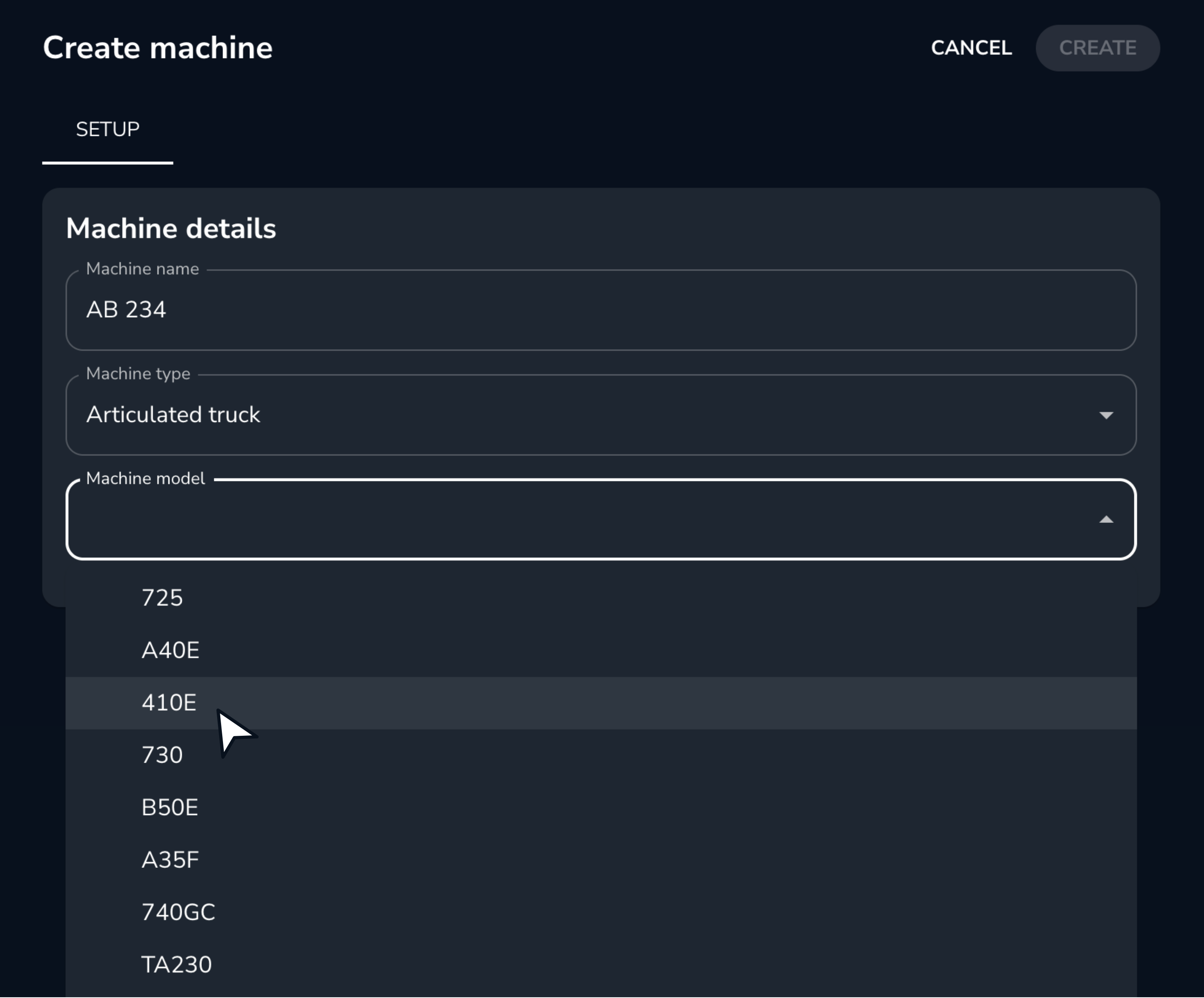 DirtMate Create Machine Select Machine Model.png