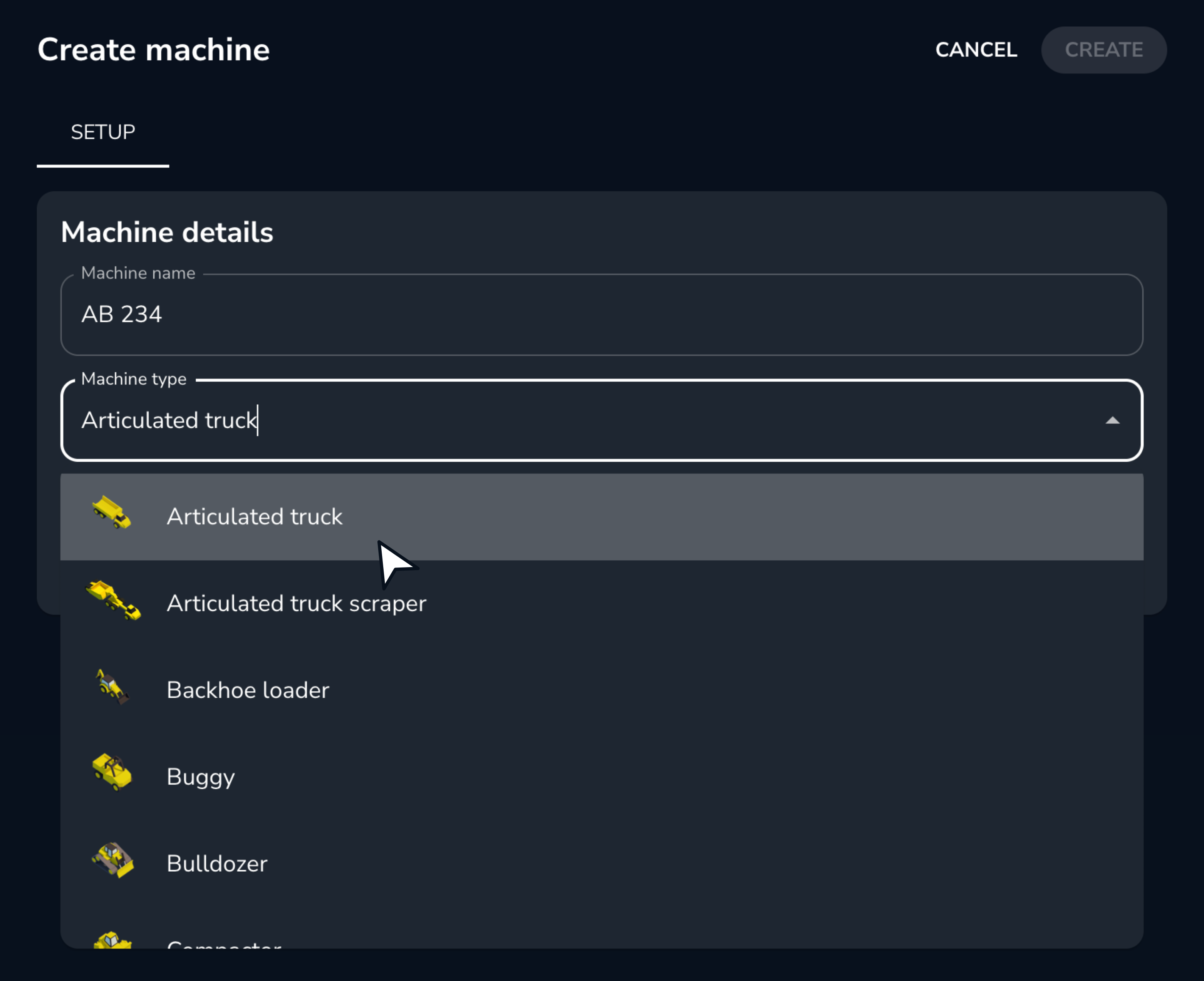 DirtMate Create Machine Select Articulated Truck.png