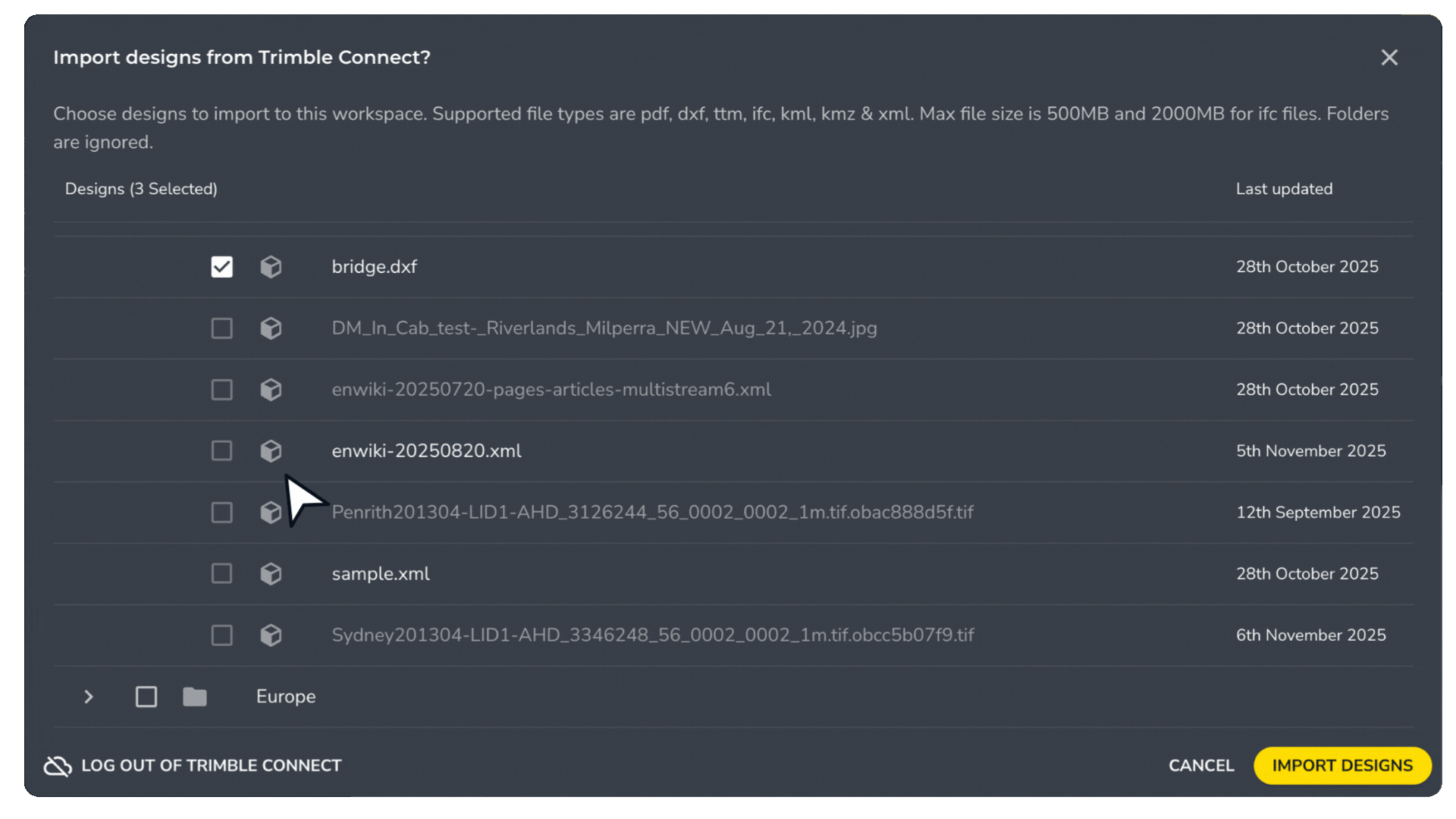 Select Trimble Design Files For Import.gif