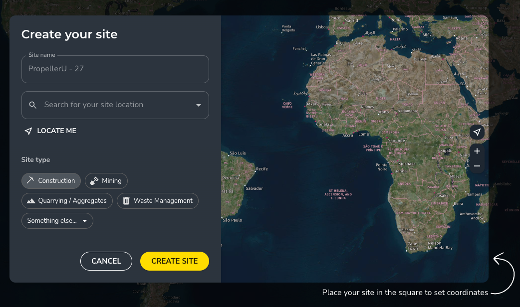 Create a new site name location and industry.png