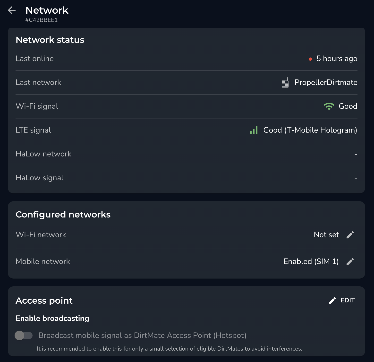 DirtMate Management Network Tab.png